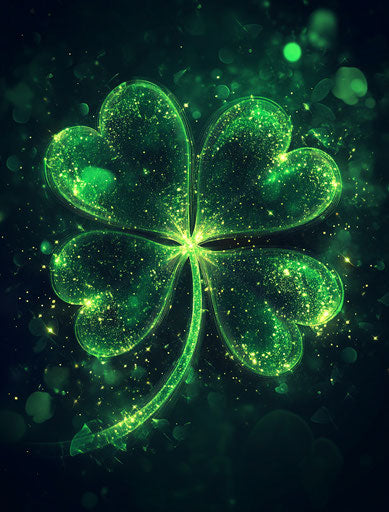 Glowing green clover on dark background symbolizing magic