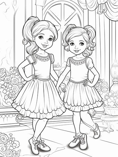 Girls coloring pages of ballet drawings, various styles