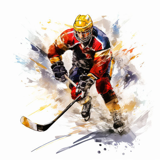 Hockey clipart in the style of oil painting, on a white background