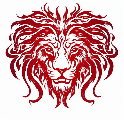 Tribal lion head on white background, light red style, stencils
