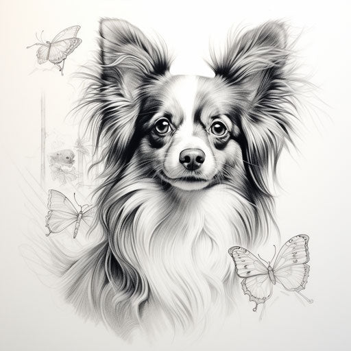 The papillon puppy, in the style of elegant inking techniques, realistic