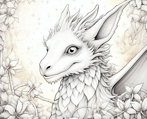 Dragon coloring page, in the style of the Stars Art Group, delicate markings