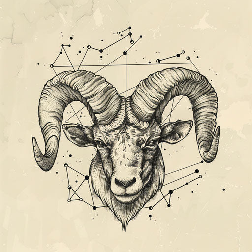 Vintage Aries constellation tattoo sketch with retro typography
