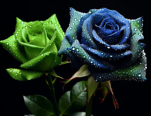 Rose and green flower in blue and silver, beautiful colors
