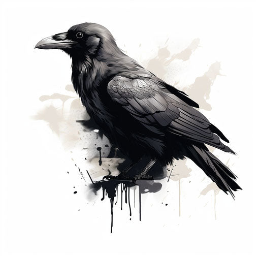 Black raven sketch on white background