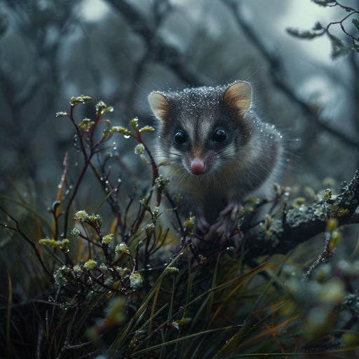 Close encounter with a mountain pygmy possum on a misty morning