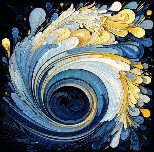 Blue and yellow bird wing in ornate calligraphy style