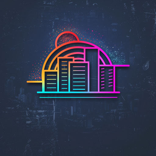 Vintage real estate logo with neon colors and dark background