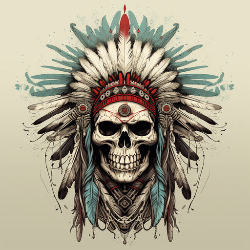 Indian and Native American skull, chillwave rusticcore style