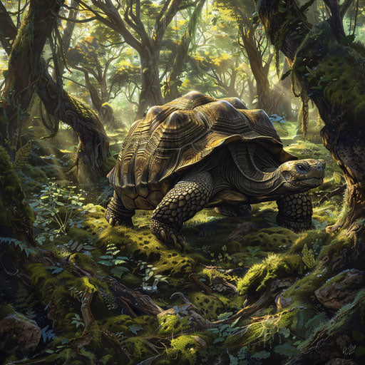 Exploration of a Texas tortoise in a mossy forest