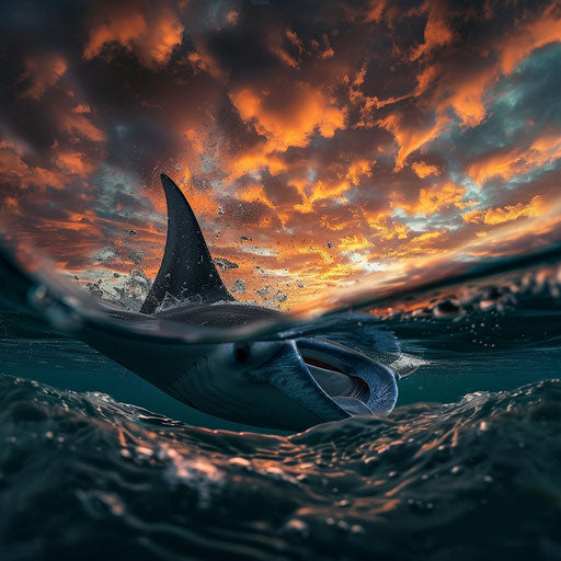 Manta ray jumping at sunset