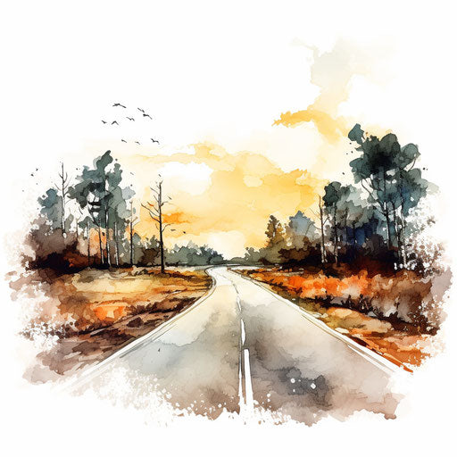Road clipart in the style of oil painting, on a white background