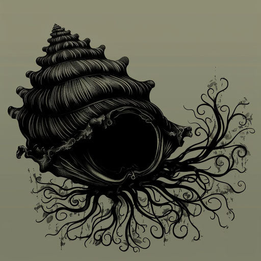 Black shell with dark vines, gothic clipart style