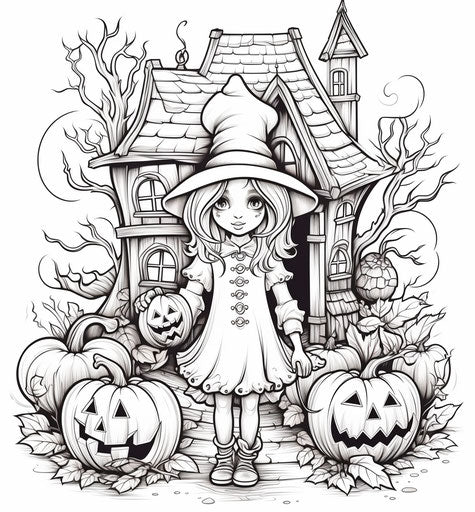 Haunted Halloween house coloring pages for kids