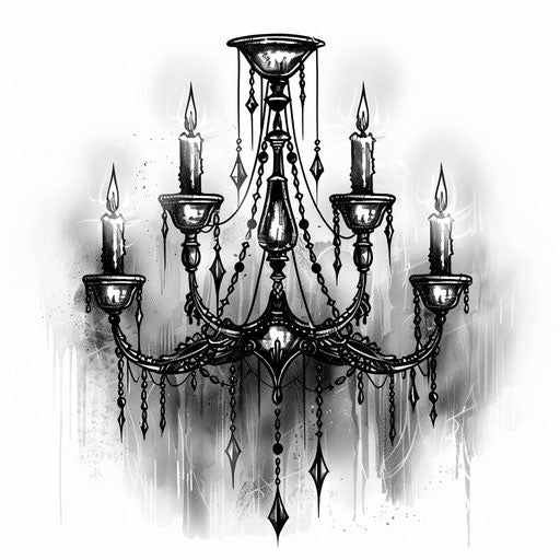 Elegant gothic chandelier tattoo design with crystals and candles
