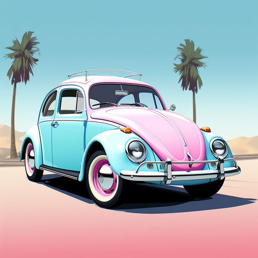 Classic VW Beetle car Pastel colors