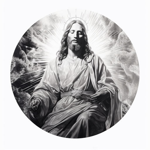 Jesus with aura in classic tattoo style, delicate