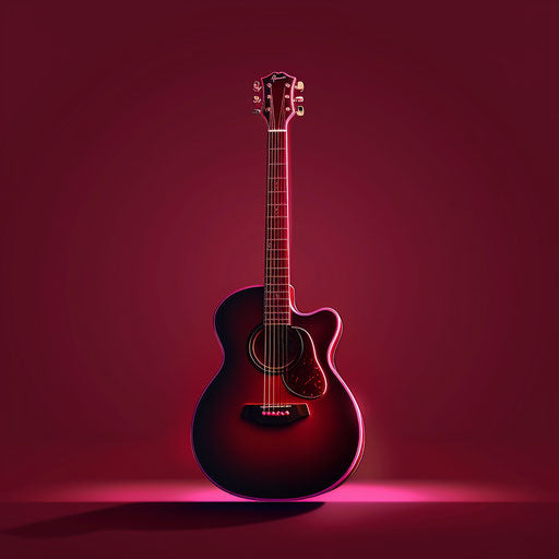 Realistic guitar on rich burgundy background