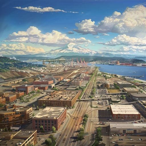 Hyper realistic city of Tacoma, WA with Mt Rainier view