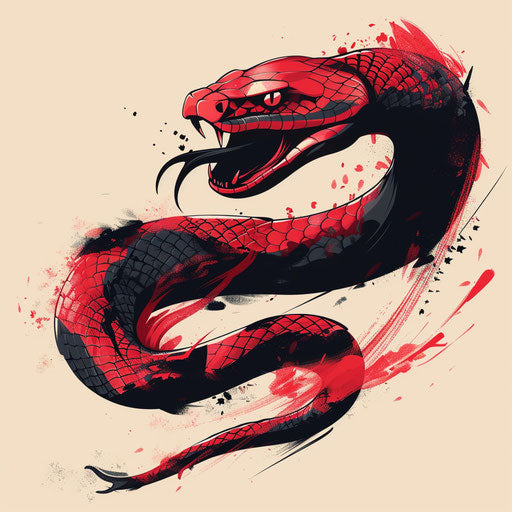 Dynamic flat tattoo sketch of a red snake attacking