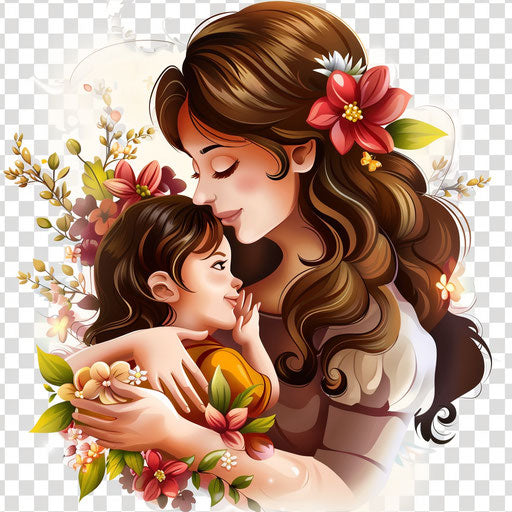 Realistic happy mothers day clipart with flat random background