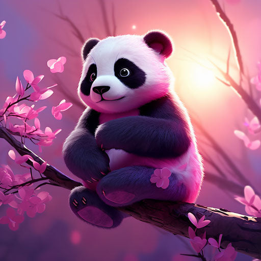 Panda sitting on a cherry blossom branch