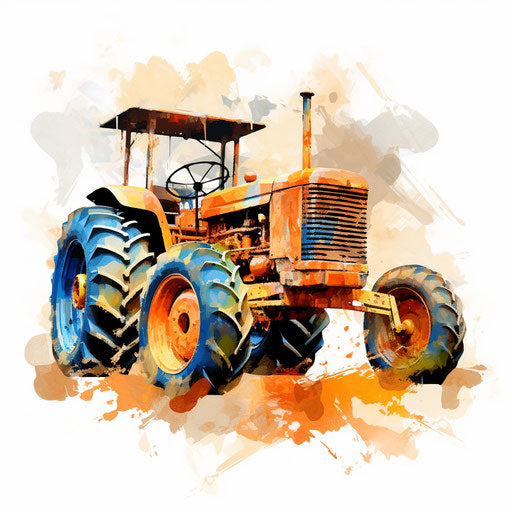 Tractor artwork in the style of Impressionistic Art, on white background