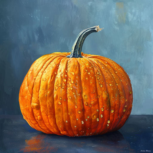 Pumpkin clipart in photorealistic style with flat blue background, soft focus and light texture