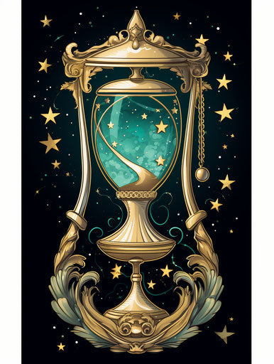 Hourglass with crescent moon and stars, feminine sticker style