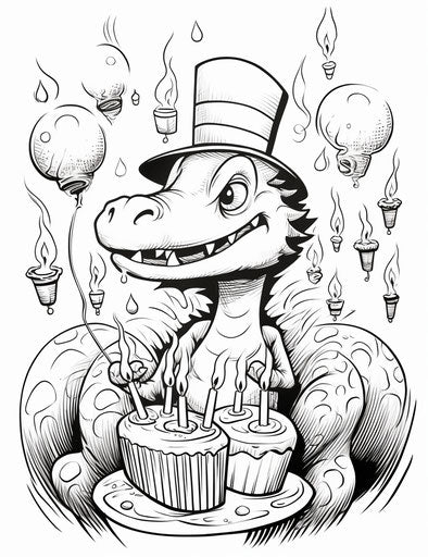 Happy birthday Dr. Seuss coloring page, in the style of line drawings, printmaking 24:31