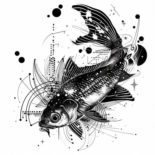 Pisces Constellation with Abstract Black and White Patterns