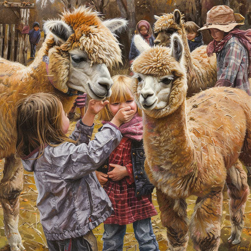 Alpacas playing with children