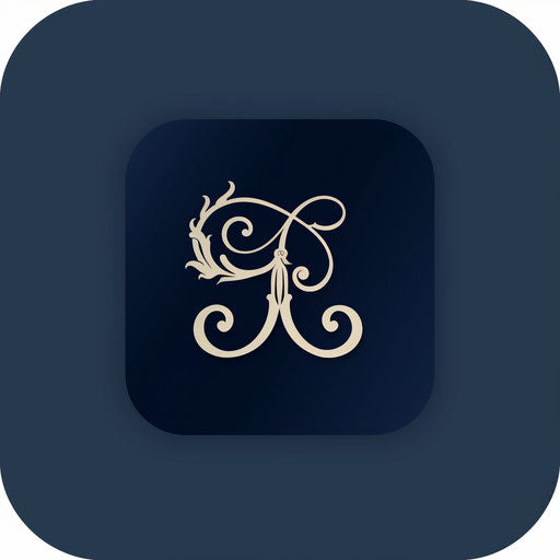 Classic app logo with navy blue background and timeless style