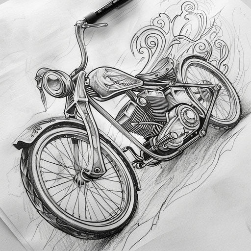 Chicano art lowrider bicycle tattoo sketch, detailed and stylish