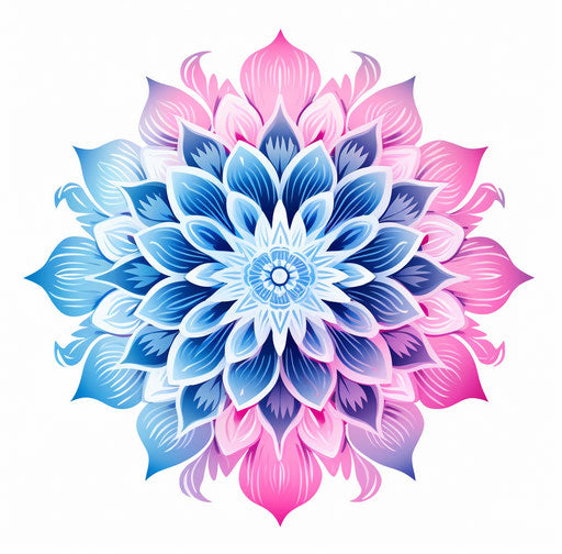 Blue and Pink Mandala Flower, Drawing Vectors