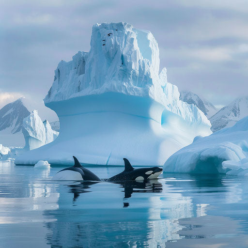 Frozen Harmony: Orcas among icebergs