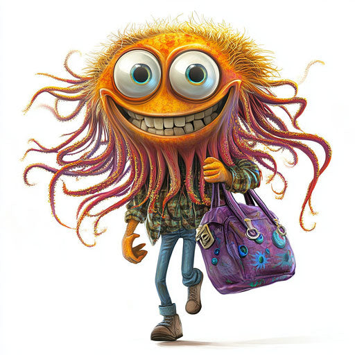 Humorous caricature of a jellyfish with human characteristics