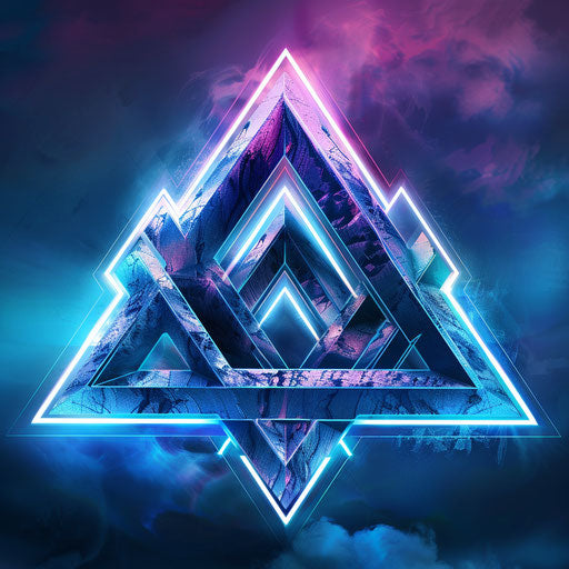 Sketch of Valknut tattoo with holographic effects