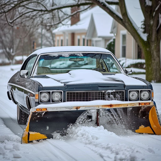 Ice-cool 1976 Malibu Classic with snow plow, ready for winter mission