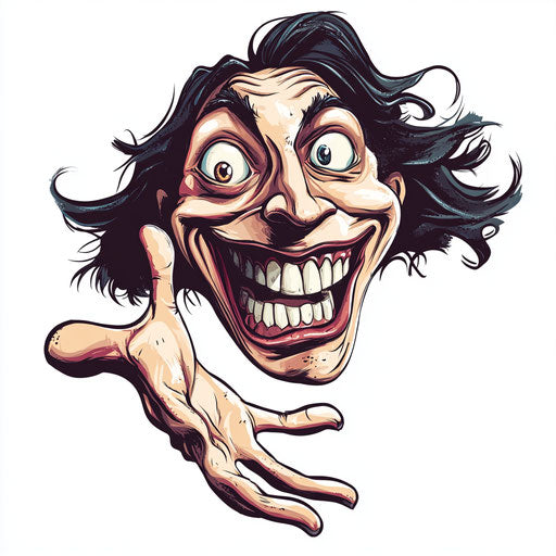 Humorous caricature of a face with exaggerated human characteristics