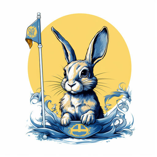 Bunny rabbit with banner, tattoo-inspired style