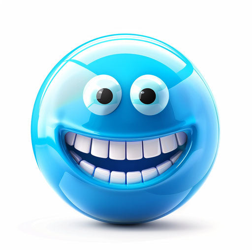 Smiling blue ball with white teeth