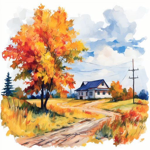 September illustration in the style of Oil painting, on white background