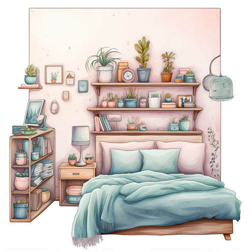 Bedroom clipart in Pastel Colors Art style