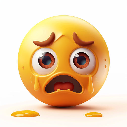 Sad yellow face with tears on white background