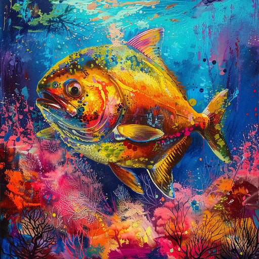 Piranha in a vibrant underwater setting with intense colors