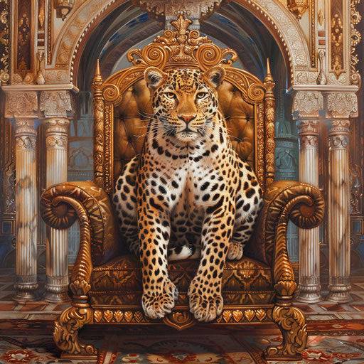 Royal leopard on throne in palace