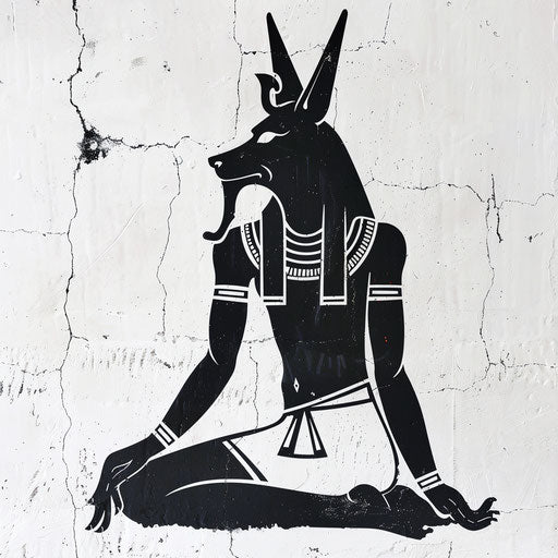Contemporary art style stencil of Anubis on white background