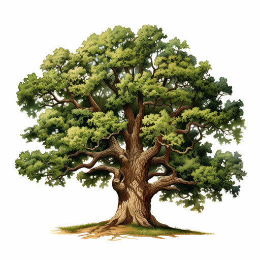 Oak tree illustration in oil painting style