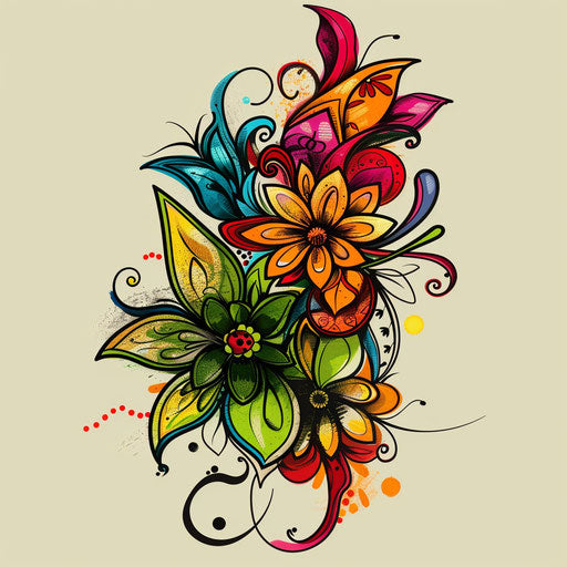 Playful summer henna designs tattoo sketches in cartoon style